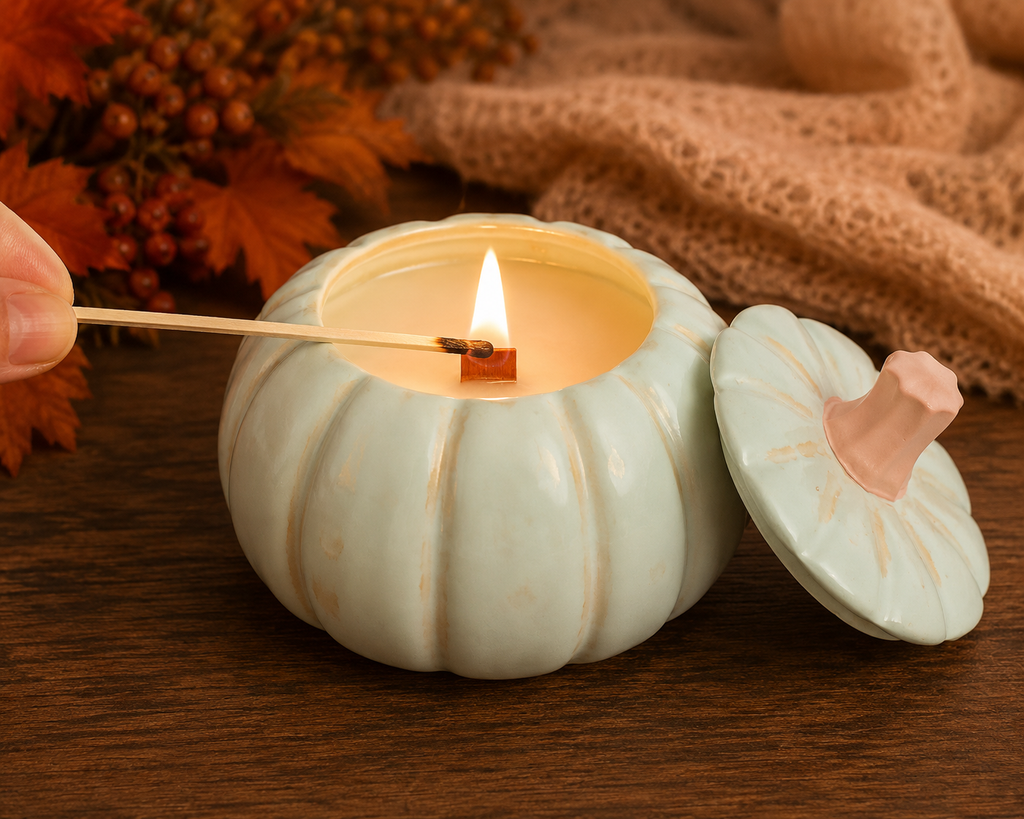 Autumn Orchard | 3.0 oz Handmade Eco Resin Pumpkin Soy Candle with Wooden Wick