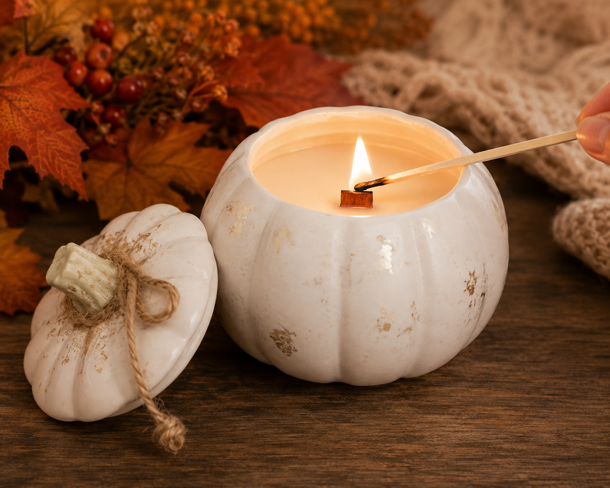 Harvest Elegance | 3.0 oz Handmade Eco Resin Pumpkin Soy Candle with Wooden Wick
