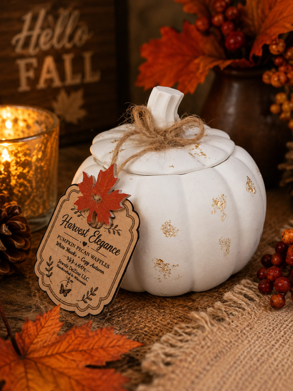 Harvest Elegance | 3.0 oz Handmade Eco Resin Pumpkin Soy Candle with Wooden Wick