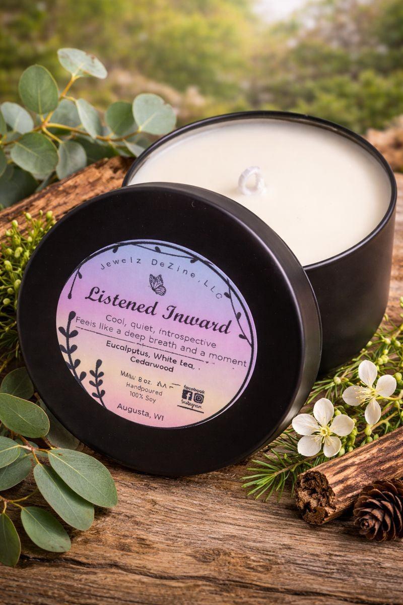 Chapter 3 Listen Inward | Essential Oil Candle | Eucalyptus, White Tea, Cedarwood | Handmade Soy Wax Aromatherapy Candle