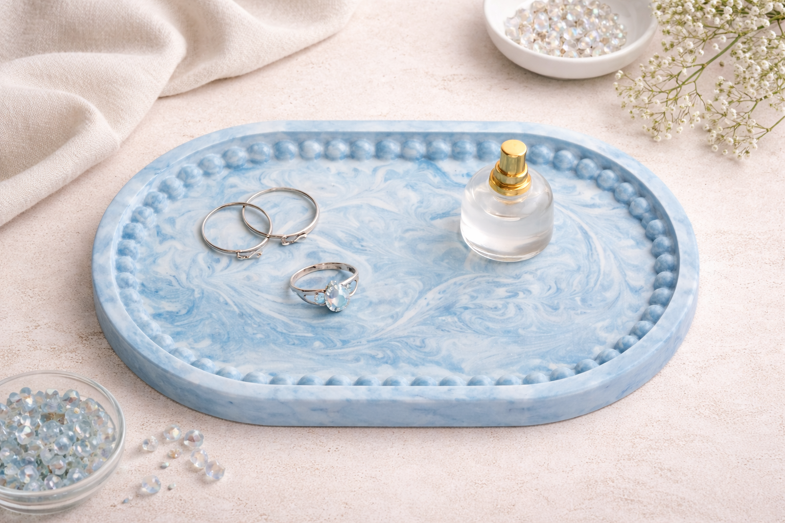 Handcrafted Marble Resin Trinket Tray | Eco Resin Jewelry Tray | Minimalist Organizer for Women & Men | Handmade Home Deco