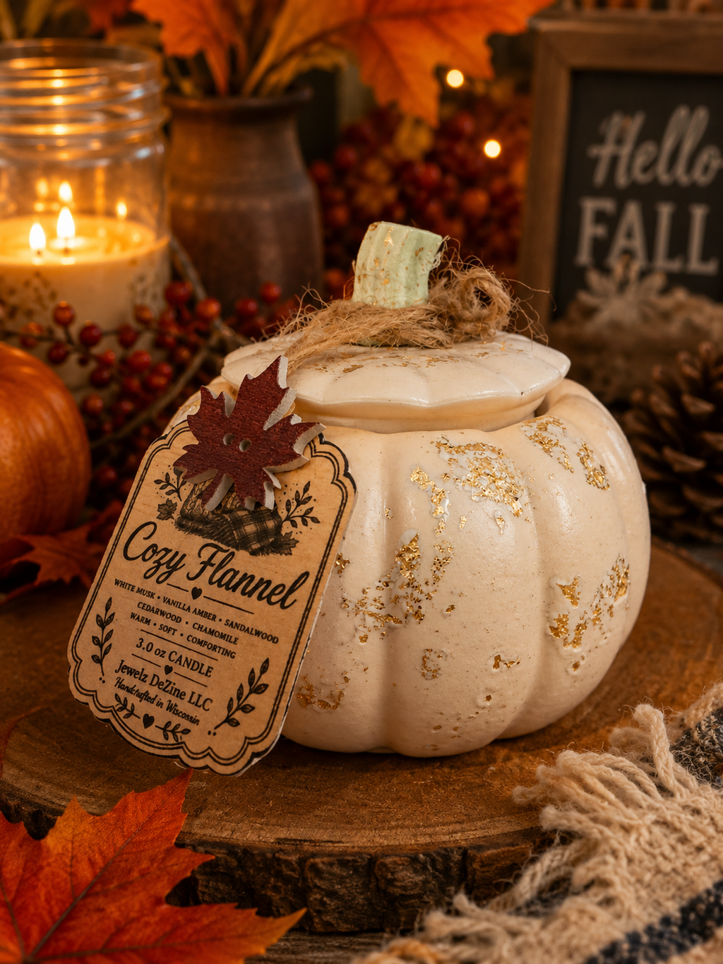 Cozy Flannel | 3.0 oz Handmade Eco Resin Pumpkin Soy Candle with Wooden Wick