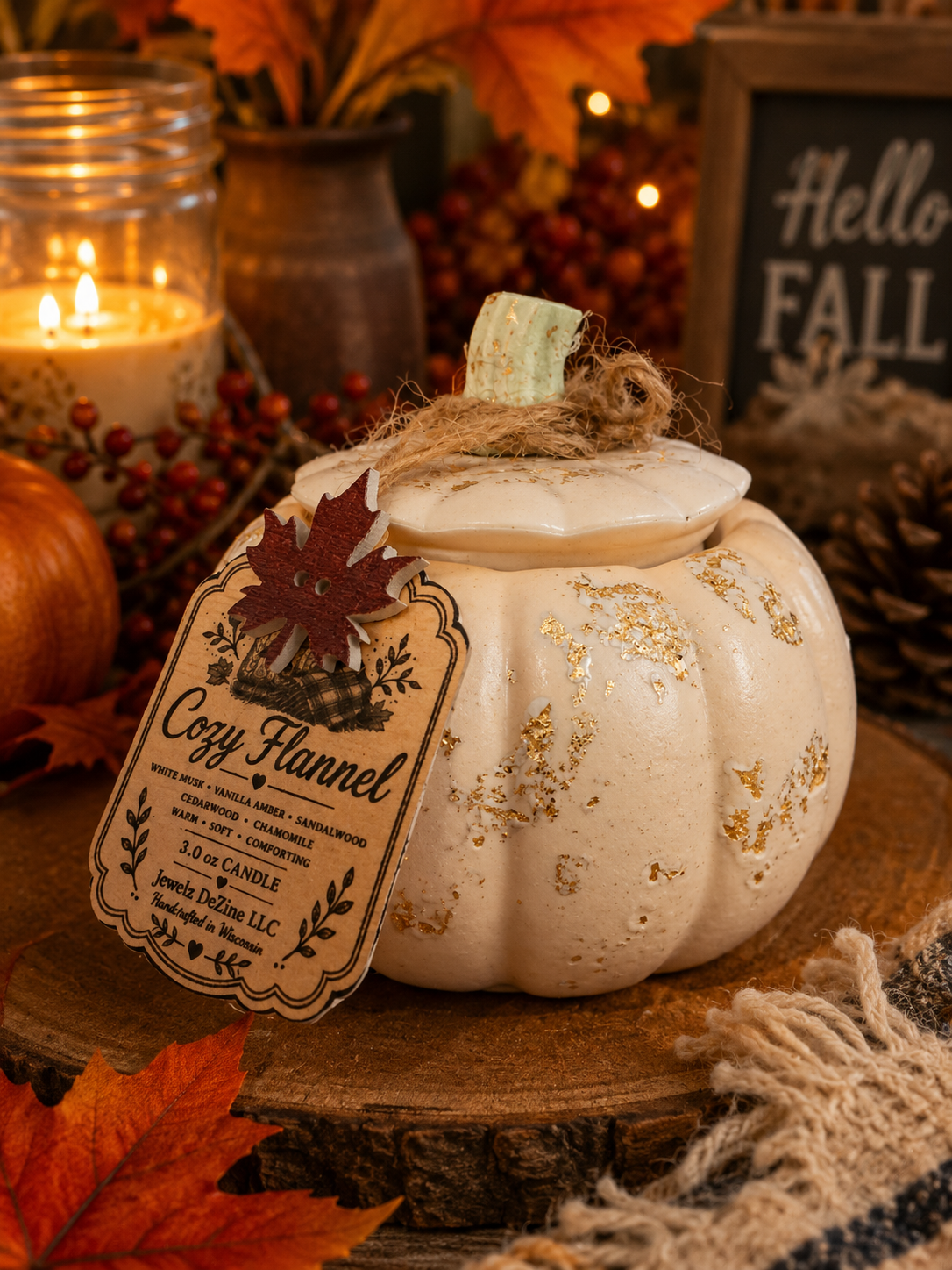 Cozy Flannel | 3.0 oz Handmade Eco Resin Pumpkin Soy Candle with Wooden Wick