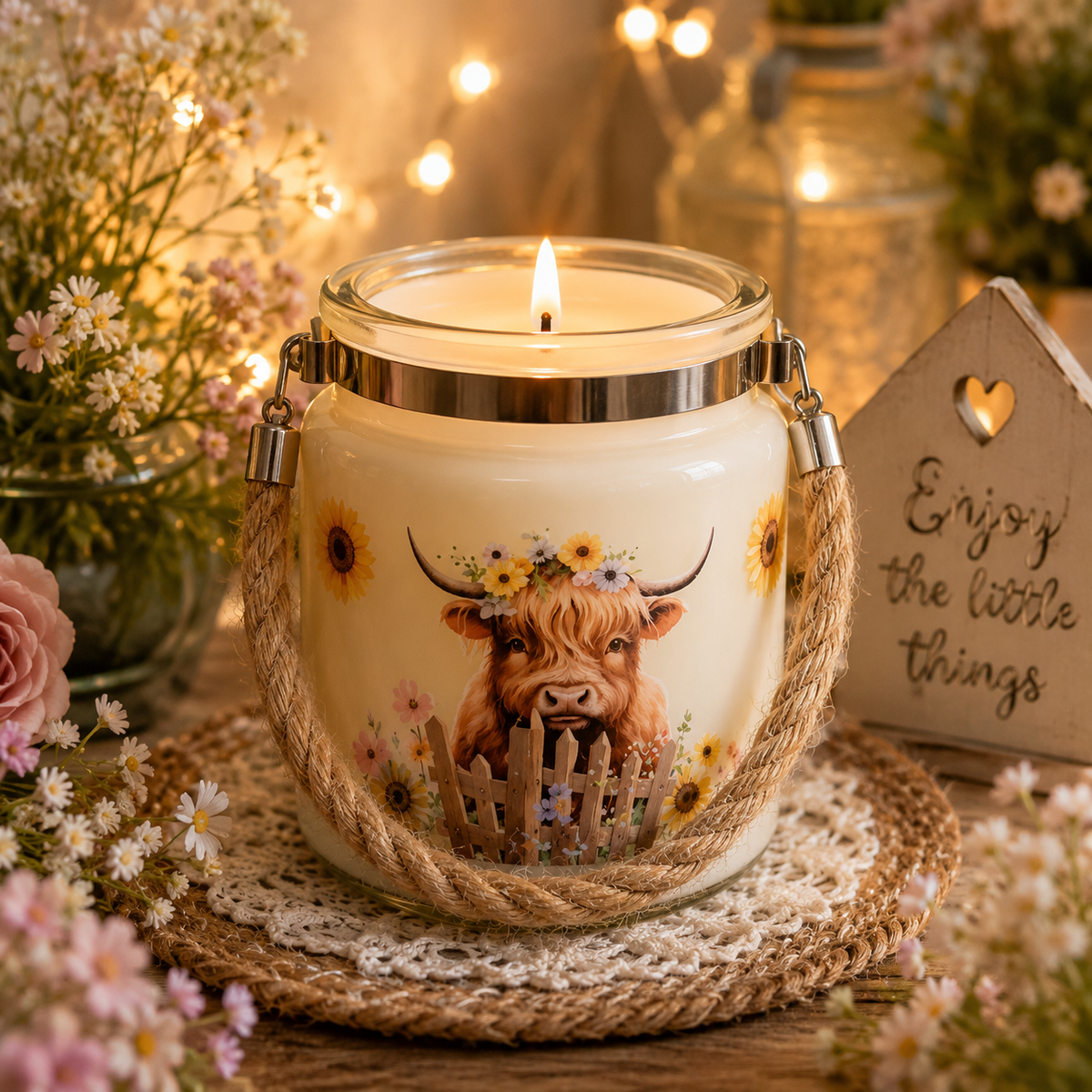 Prairie Bloom Highland Cow Candle