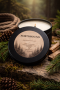 Northbound | Woodsy Soy Candle | Cedarwood, Sandalwood & Tobacco | 8 oz Black Tin