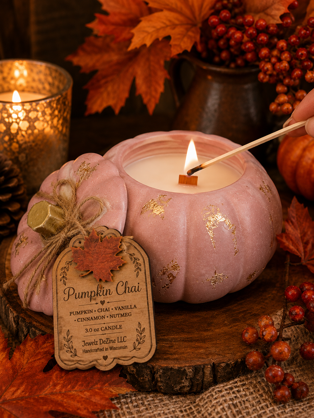 Pumpkin Chai | 3.0 oz Handmade Eco Resin Pumpkin Soy Candle with Wooden Wick