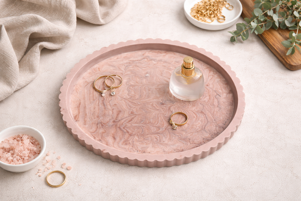 Handcrafted Marble Resin Trinket Tray | Eco Resin Jewelry Tray | Minimalist Organizer for Women & Men | Handmade Home Deco