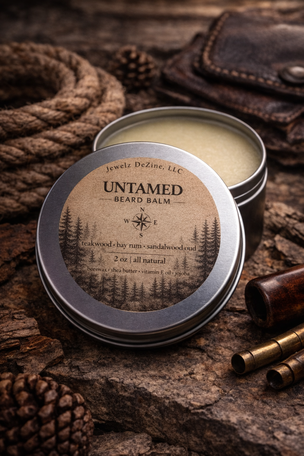Untamed | Beard Balm | Teakwood, Bay Rum & Sandalwood Oud | All Natural | 2 oz Tin